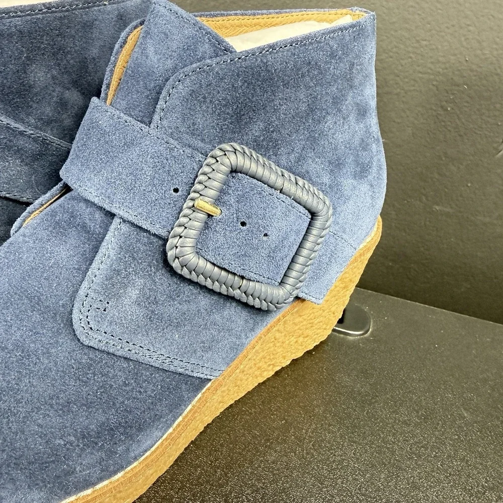 Jack Rogers Izzie Suede Wedge Boot‎ Bootie Midnight Blue Buckle Women's Size 6.5